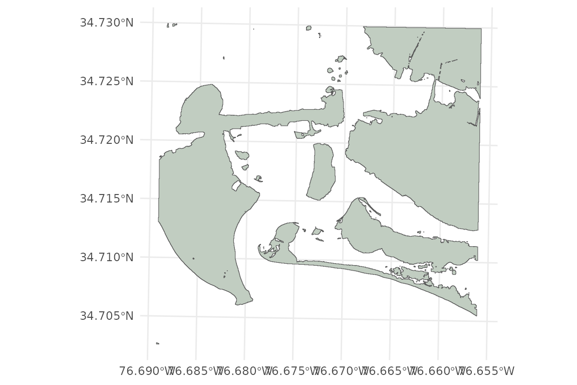 Map showing MHHW shoreline